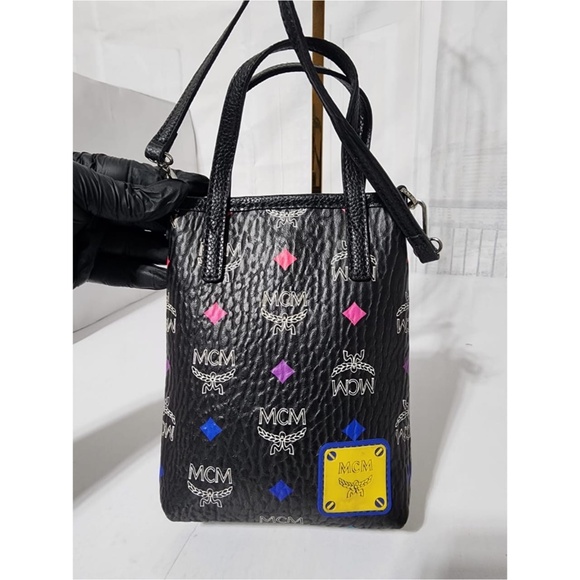 Authentic MCM Leather Color Splash Logo Mini Crossbody Bag Black - Picture 15 of 15